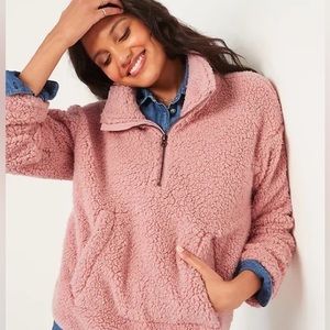 NWT Old Navy Sherpa Half-Zip Pullover Sweatshirt, Pink - Small